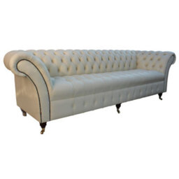 Chesterfield 4 Seater Cream Leather Buttoned Seat Sofa In Balmoral Style - thumbnail 3