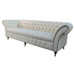 Chesterfield 4 Seater Cream Leather Buttoned Seat Sofa In Balmoral Style - thumbnail 4