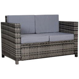 Outsunny Rattan Wicker 2-Seat Sofa Loveseat Padded Garden Furniture Grey - thumbnail 2