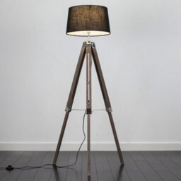 Valuelights Clipper Wood And Silver Chrome Tripod Floor Lamp With Black Tapered Shade - Complete With 6W Led Gls Bulb - thumbnail 2