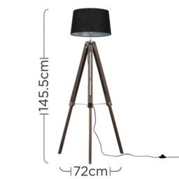 Valuelights Clipper Wood And Silver Chrome Tripod Floor Lamp With Black Tapered Shade - Complete With 6W Led Gls Bulb - thumbnail 6