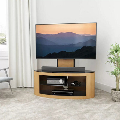 Avf Buckingham 1000 Oak Tv Stand For Tvs Up To 65 Real Wood Veneer, Black Glass Shelf Storage, Corner Or Wall Placement Design - image 1