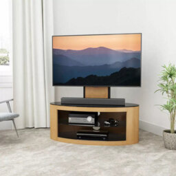 Avf Buckingham 1000 Oak Tv Stand For Tvs Up To 65 Real Wood Veneer, Black Glass Shelf Storage, Corner Or Wall Placement Design
