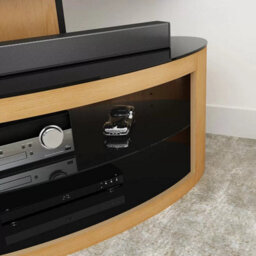 Avf Buckingham 1000 Oak Tv Stand For Tvs Up To 65 Real Wood Veneer, Black Glass Shelf Storage, Corner Or Wall Placement Design - thumbnail 3