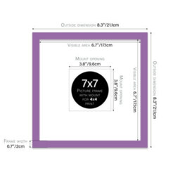 "7X7"" Purple Picture Frame - 7X7"" Square Frame With 4X4"" Mount For 7X7""/4X4"" Pictures Classic Style Gallery Wall, 1 Pack" - thumbnail 2