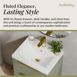 Balterley Fluted Front Wall Hung 2-Drawer Bathroom Vanity Unit And Mid-Edge Basin, 500mm, Satin Green, Brushed Brass Handles - thumbnail 4