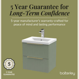 Balterley Fluted Front Wall Hung 2-Drawer Bathroom Vanity Unit And Mid-Edge Basin, 500mm, Satin Green, Brushed Brass Handles - thumbnail 6