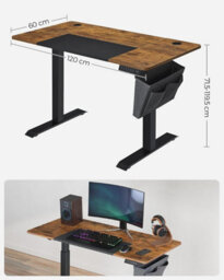 Songmics Height Adjustable Desk, Electric Standing Desk, Customize Your Height, Modular Tabletop, Rustic Brown And Black - thumbnail 8