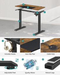 Songmics Height Adjustable Desk, Electric Standing Desk, Customize Your Height, Modular Tabletop, Rustic Brown And Black - thumbnail 7