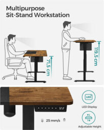Songmics Height Adjustable Desk, Electric Standing Desk, Customize Your Height, Modular Tabletop, Rustic Brown And Black - thumbnail 3