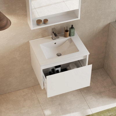 Banyetti Mino 600mm Wall Hung Vanity Unit With Lira Basin - Gloss White - image 1