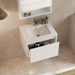 Banyetti Mino 600mm Wall Hung Vanity Unit With Lira Basin - Gloss White - thumbnail 4