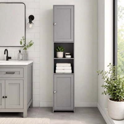Grey Tall Bathroom Storage Cabinet 2 Door Mdf Freestanding - image 1