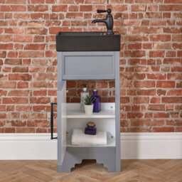 Homestylestore Light Grey 400mm Bathroom Vanity Unit With Black Basin And Black T Bar Handles - thumbnail 3
