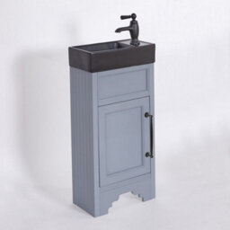 Homestylestore Light Grey 400mm Bathroom Vanity Unit With Black Basin And Black T Bar Handles - thumbnail 1
