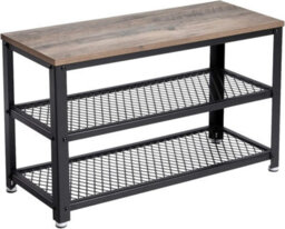Songmics Shoe Bench, Shoe Rack With 2 Shelves, Shoe Organiser, Entryway Living Room Hallway, Steel, Industrial, Greige And Black - thumbnail 7