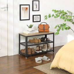 Songmics Shoe Bench, Shoe Rack With 2 Shelves, Shoe Organiser, Entryway Living Room Hallway, Steel, Industrial, Greige And Black - thumbnail 3