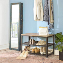 Shoe Bench, Shoe Rack With 2 Shelves, Shoe Organiser, Entryway Living Room Hallway, Steel, Industrial, Greige And Black