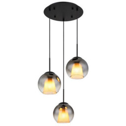 Luminosa Lighting Luminosa Barry Cluster Pendant Ceiling Light Matt Black Balls Smoke Glass Shade 3X E27 - thumbnail 1