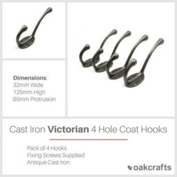 Oakcrafts - Antique Cast Iron Victorian 4 Hole Round Stem Hat & Coat Hook 110mm - Pack Of 4 Hooks - thumbnail 2