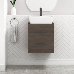 Royal Bathrooms 500mm Wall Hung Vanity Unit 2 Drawer Grey Elm & Cube Countertop Basin With Matt Black Handle - thumbnail 1