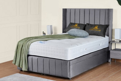 UKBEDFURNITURE Kamara Wingback Plush Grey End Opening Divan Ottoman Bed With 54 Inch Headboard - image 1