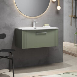 Balterley Belvide Partial Fluted 1 Drawer Wall Hung Vanity Unit With 1 Tap Hole Curved Basin- 800mm - Satin Green - thumbnail 6