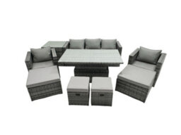 Fimous Pe Rattan Garden Furniture Set Lounge Sofa Rising Dining Table Set With Side Table 4 Footstool Dark Grey Mixed - thumbnail 2