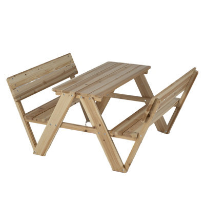 Costway Kids Picnic Table Wooden Toddler Garden Activity Table And Chair Set With 2 Built-In Benches