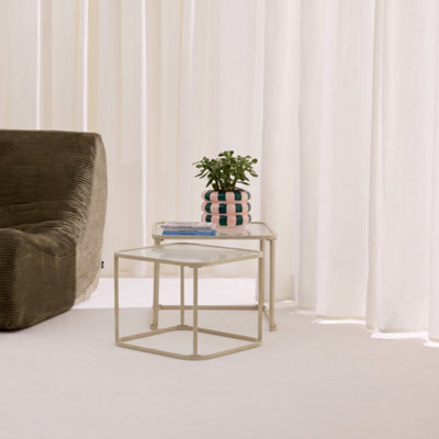 Sweeek - Set Of 2 Nesting Tables Metal And Ribbed Glass Off-White - Tano - image 1