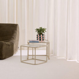 Sweeek - Set Of 2 Nesting Tables Metal And Ribbed Glass Off-White - Tano - thumbnail 1