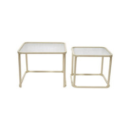 Sweeek - Set Of 2 Nesting Tables Metal And Ribbed Glass Off-White - Tano - thumbnail 2