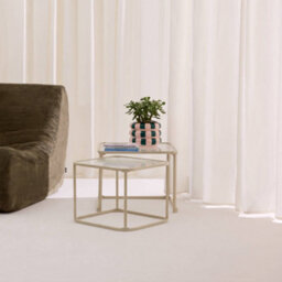 Sweeek - Set Of 2 Nesting Tables Metal And Ribbed Glass Off-White - Tano - thumbnail 3
