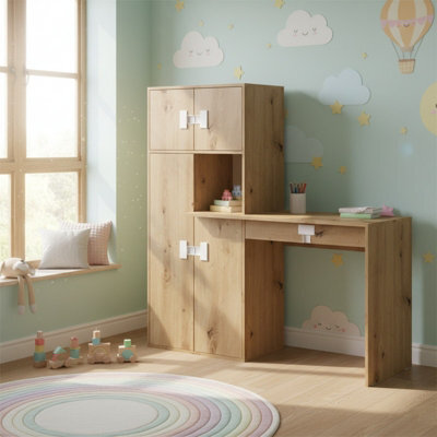 Index 11 Modern Office Desk Artisan Oak And Artisan Oak Gloss Workstation With Storage Cabinets And Stylish Handles - image 1