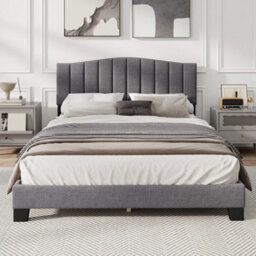 Modern Upholstered Double Bed Frame Bedroom Platform Bed - thumbnail 1