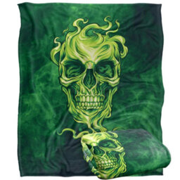 Jq Licensing Glowing Green Silky Skull Supersoft Blanket Multicoloured (152Cm X 127Cm) - thumbnail 2