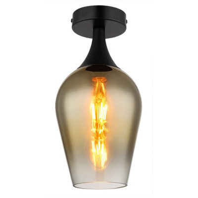 Luminosa Lighting Luminosa Lavus Semi Flush Ceiling Light Matt Black Gold Colors Glass Shade 1X E27 - image 1