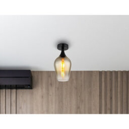 Luminosa Lighting Luminosa Lavus Semi Flush Ceiling Light Matt Black Gold Colors Glass Shade 1X E27 - thumbnail 3