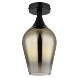 Luminosa Lighting Luminosa Lavus Semi Flush Ceiling Light Matt Black Gold Colors Glass Shade 1X E27 - thumbnail 2