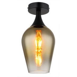 Luminosa Lighting Luminosa Lavus Semi Flush Ceiling Light Matt Black Gold Colors Glass Shade 1X E27