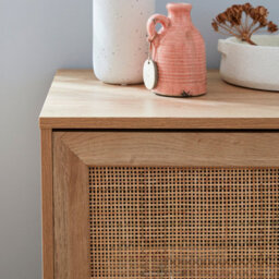 Sweeek - 80Cm Scandi-Style Storage Cabinet With Wooden And Cane Rattan Natural 80X39X65.8 Cm - Boheme - thumbnail 7