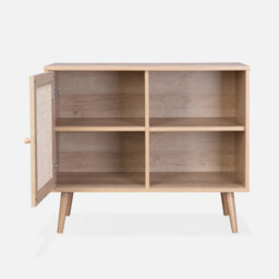 Sweeek - 80Cm Scandi-Style Storage Cabinet With Wooden And Cane Rattan Natural 80X39X65.8 Cm - Boheme - thumbnail 4