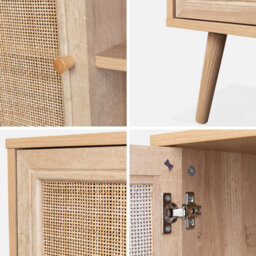 Sweeek - 80Cm Scandi-Style Storage Cabinet With Wooden And Cane Rattan Natural 80X39X65.8 Cm - Boheme - thumbnail 3