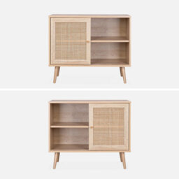 Sweeek - 80Cm Scandi-Style Storage Cabinet With Wooden And Cane Rattan Natural 80X39X65.8 Cm - Boheme - thumbnail 2
