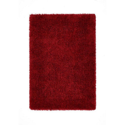 Red Handmade Rug, 50mm Thickness Plain Shaggy Rug, Modern Luxurious Red Rug For Bedroom, & Dining Room-140Cm X 200Cm - image 1