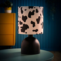 Valuelights Miley Cow Print Drum Lamp Shade Matte Black Table Lamp With Led Bulb - thumbnail 1