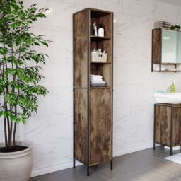 Lana Tall Matt Brown Single Freestanding Bathroom Cabinet (H)172Cm (W)33Cm - thumbnail 4