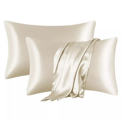 Bedlooms Satin Silk Pillowcase Ivory Pair - Anti Wrinkle Pillow Covers For Hair & Skin Friendly Pillowcases Bedding Set 50X75 Cm - image 1