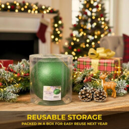 Shatchi 20Cm Dark Green Glitter Christmas Bauble - Christmas Tree & Home Décor Ornament - thumbnail 4