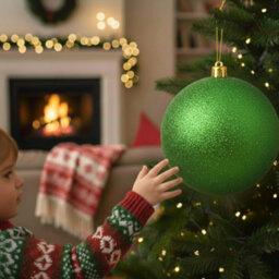 Shatchi 20Cm Dark Green Glitter Christmas Bauble - Christmas Tree & Home Décor Ornament - thumbnail 7
